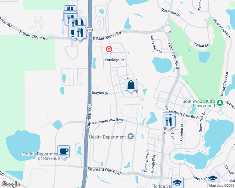 map of restaurants, bars, coffee shops, grocery stores, and more near 3785 Esplanade Way in Tallahassee