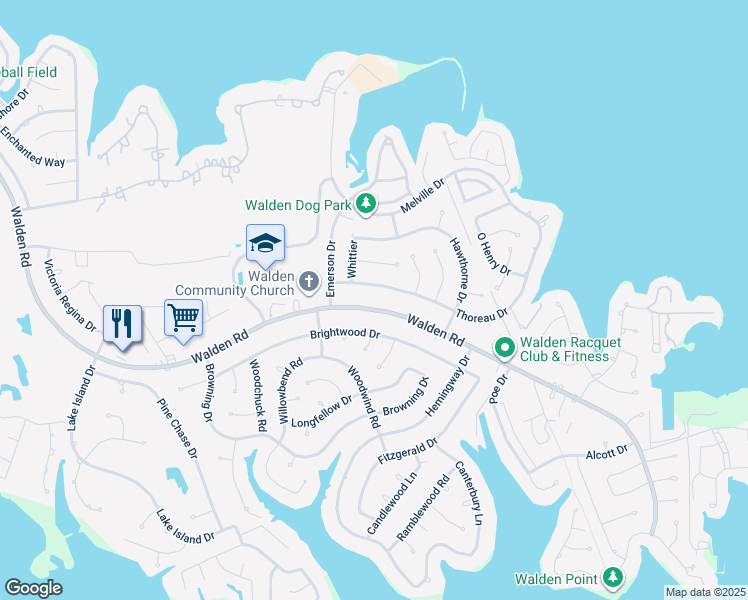map of restaurants, bars, coffee shops, grocery stores, and more near 12222 Walden Road in Montgomery