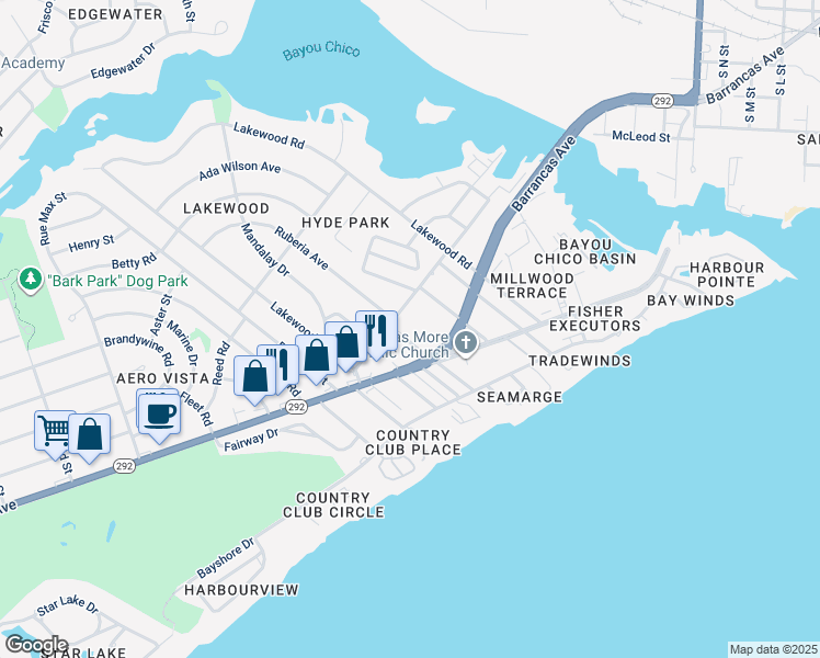 map of restaurants, bars, coffee shops, grocery stores, and more near 216 Broadmoor Lane in Pensacola