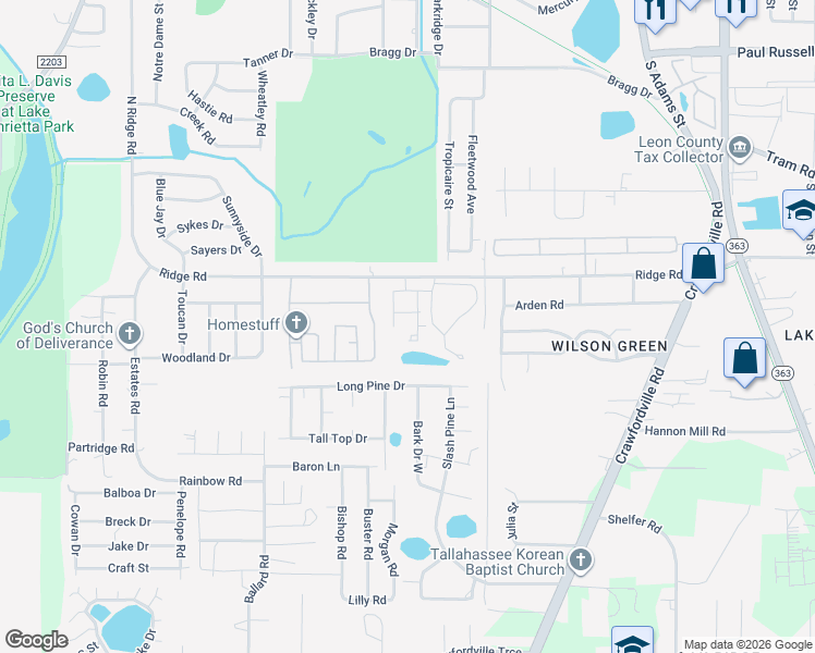 map of restaurants, bars, coffee shops, grocery stores, and more near 3517 Sundown Road in Tallahassee