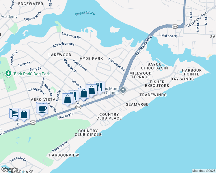 map of restaurants, bars, coffee shops, grocery stores, and more near 216 Broadmoor Lane in Pensacola