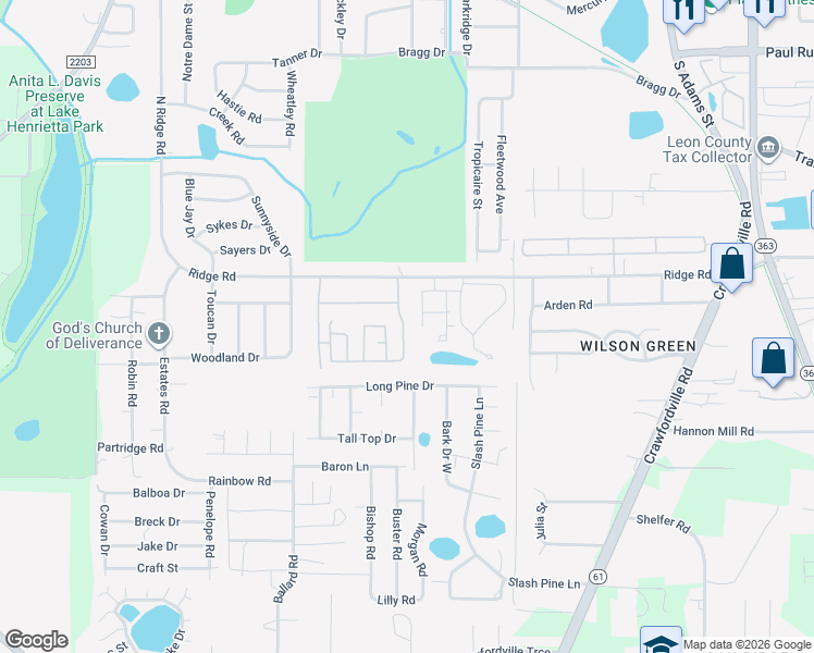 map of restaurants, bars, coffee shops, grocery stores, and more near 3517 Sundown Road in Tallahassee