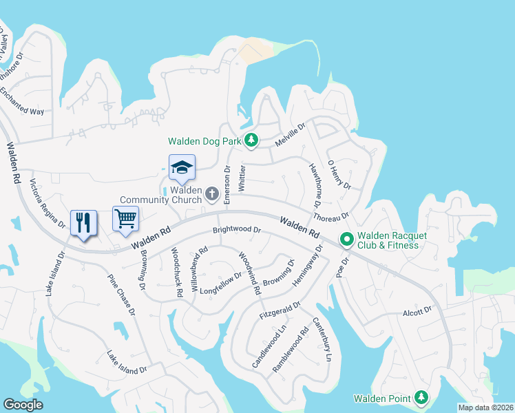 map of restaurants, bars, coffee shops, grocery stores, and more near 12306 Walden Road in Montgomery
