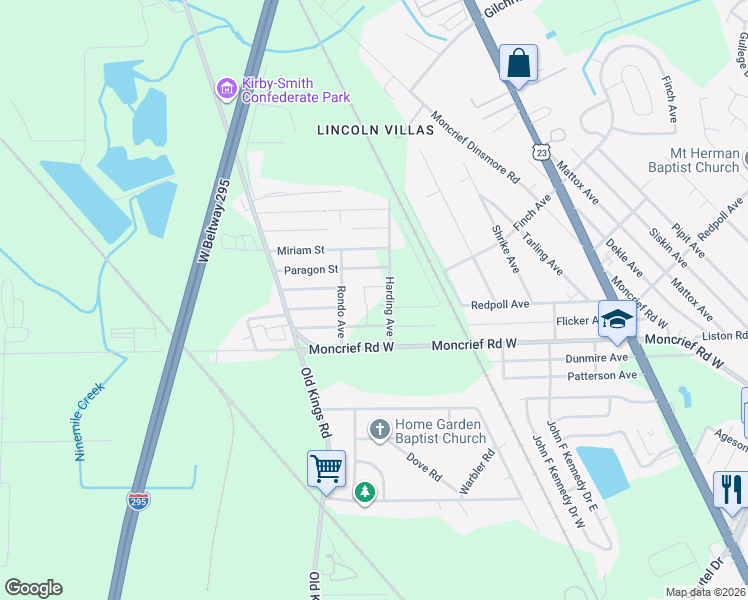 map of restaurants, bars, coffee shops, grocery stores, and more near 6419 Coolidge Street in Jacksonville
