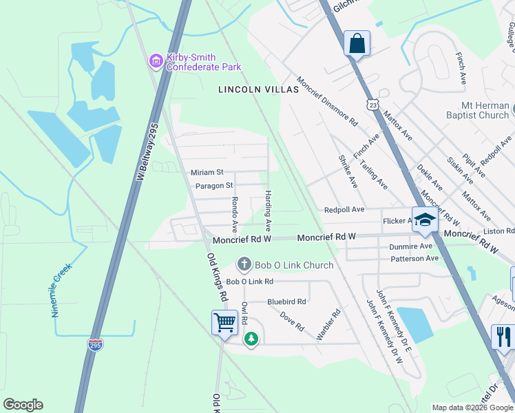 map of restaurants, bars, coffee shops, grocery stores, and more near 6419 Coolidge Street in Jacksonville