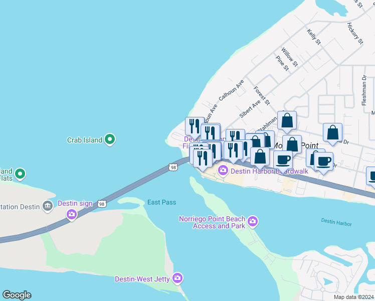 map of restaurants, bars, coffee shops, grocery stores, and more near 1 Calhoun Ave in Destin