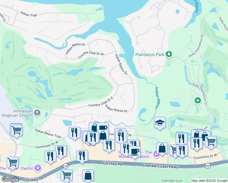 map of restaurants, bars, coffee shops, grocery stores, and more near 47 Country Club Drive East in Destin