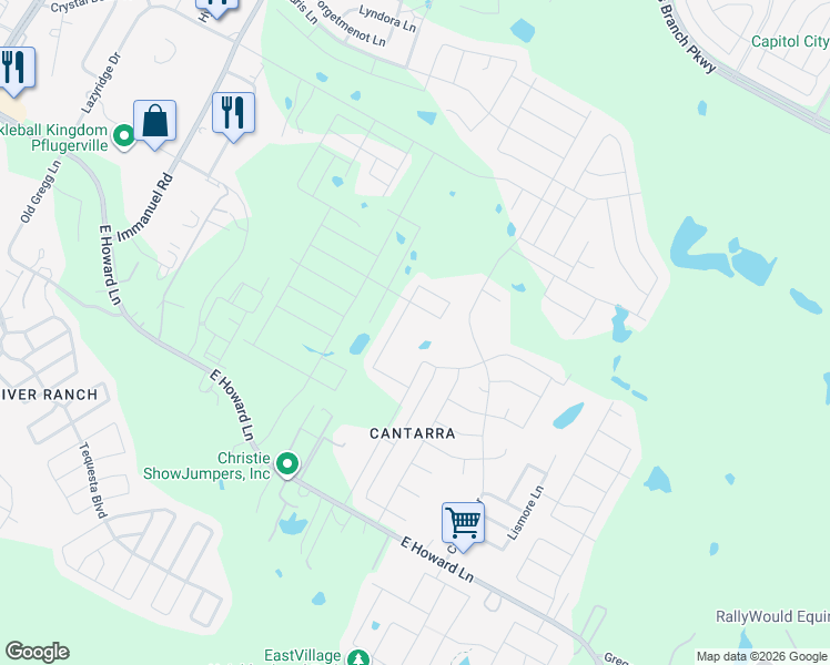 map of restaurants, bars, coffee shops, grocery stores, and more near 3010 East Howard Lane in Manor