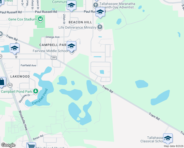 map of restaurants, bars, coffee shops, grocery stores, and more near 431 Brooke Hampton Drive in Tallahassee