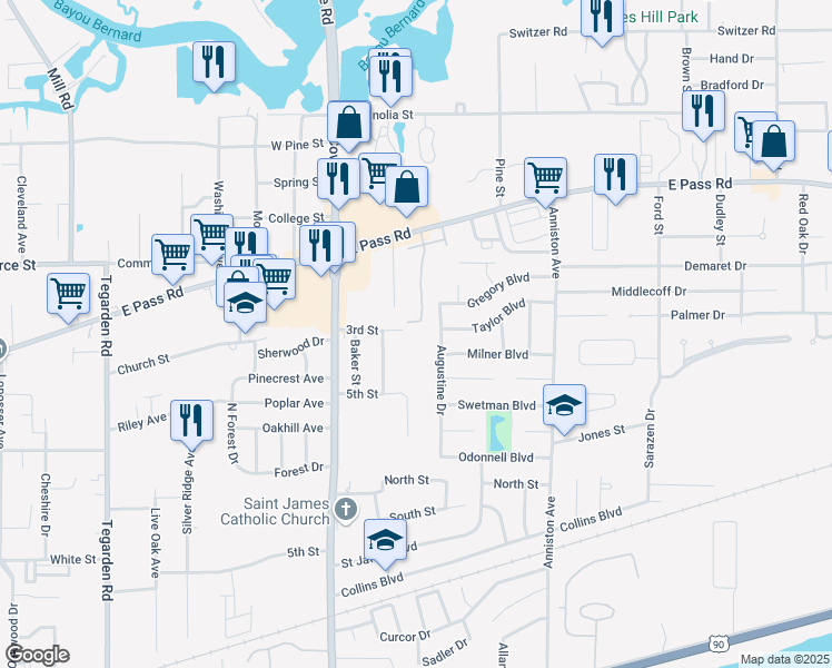 map of restaurants, bars, coffee shops, grocery stores, and more near 152 East Pass Road in Gulfport