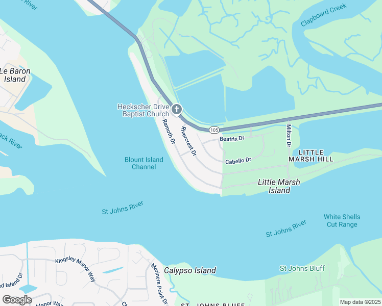 map of restaurants, bars, coffee shops, grocery stores, and more near 6712 Rivercrest Drive in Jacksonville