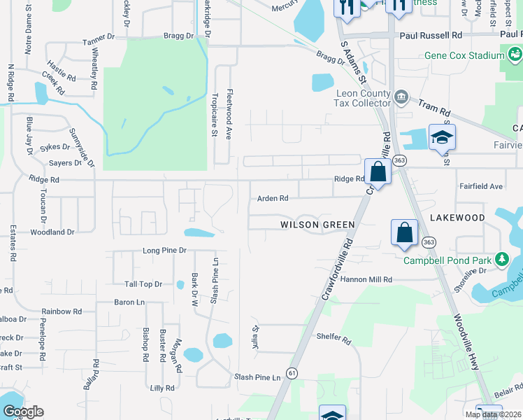 map of restaurants, bars, coffee shops, grocery stores, and more near 330 Wilson Green Boulevard in Tallahassee