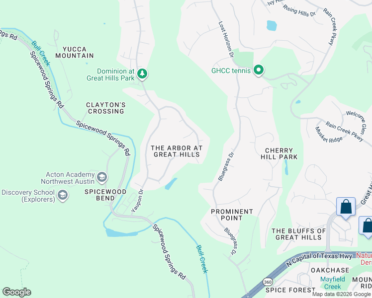 map of restaurants, bars, coffee shops, grocery stores, and more near 9008 Spicebrush Drive in Austin