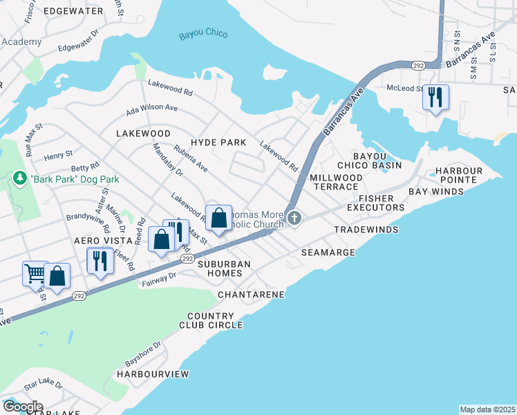 map of restaurants, bars, coffee shops, grocery stores, and more near 216 Broadmoor Lane in Pensacola