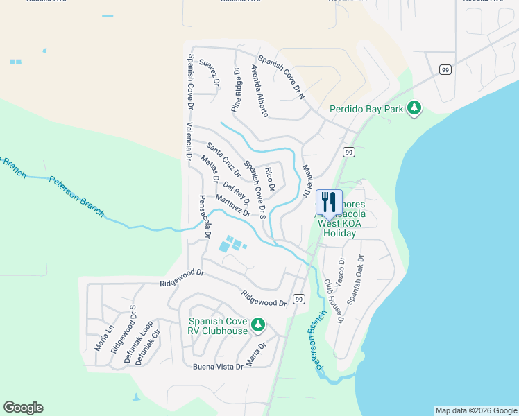 map of restaurants, bars, coffee shops, grocery stores, and more near 1656 Spanish Cove Drive South in Lillian