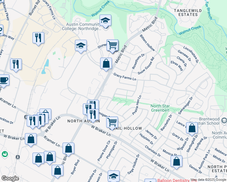 map of restaurants, bars, coffee shops, grocery stores, and more near 11712 Tallow Field Way in Austin