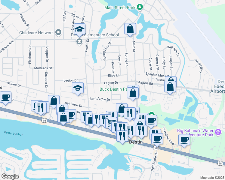 map of restaurants, bars, coffee shops, grocery stores, and more near 230 Indian Oaks Drive in Destin