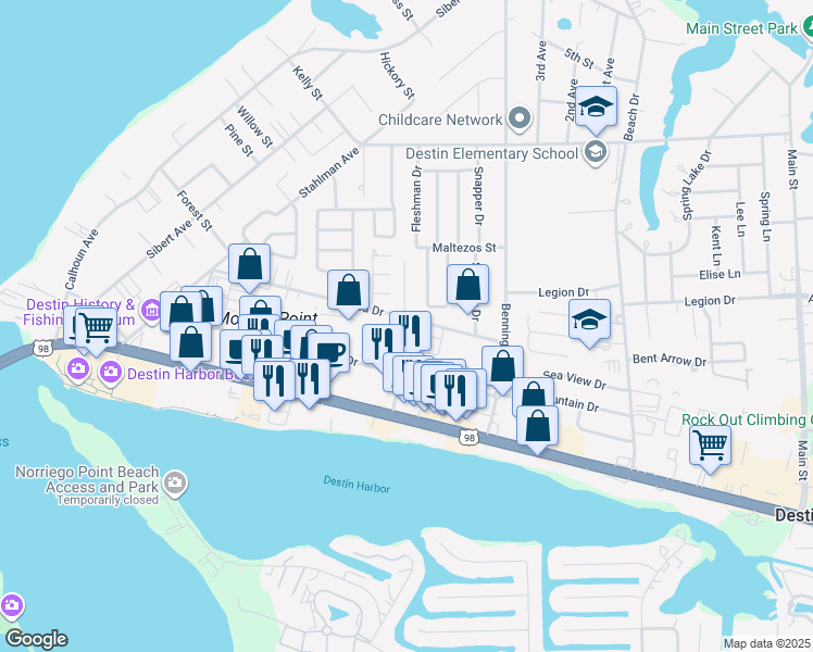 map of restaurants, bars, coffee shops, grocery stores, and more near 238 Melvin Street in Destin