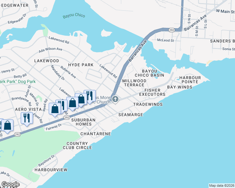 map of restaurants, bars, coffee shops, grocery stores, and more near 218 Seamarge Lane in Pensacola