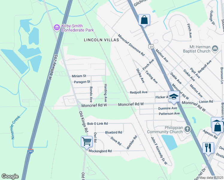 map of restaurants, bars, coffee shops, grocery stores, and more near 6243 Coolidge Street in Jacksonville