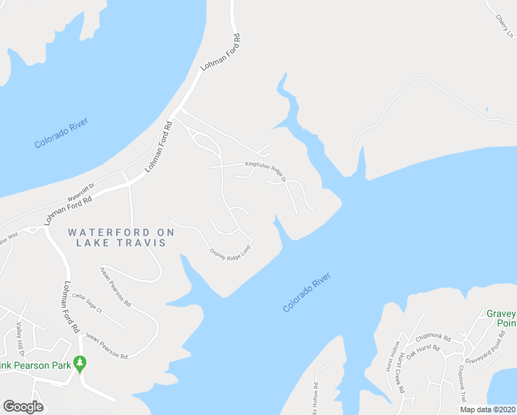 map of restaurants, bars, coffee shops, grocery stores, and more near 1525 Osprey Ridge Loop in Lago Vista