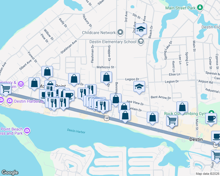 map of restaurants, bars, coffee shops, grocery stores, and more near 206 Snapper Drive in Destin