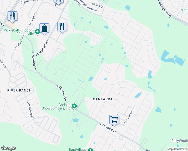 map of restaurants, bars, coffee shops, grocery stores, and more near 3010 East Howard Lane in Manor