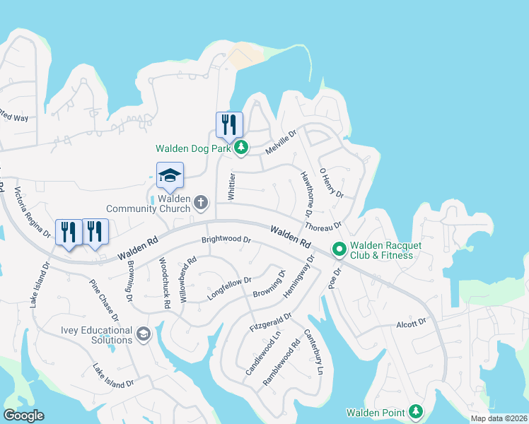 map of restaurants, bars, coffee shops, grocery stores, and more near 12211 Thoreau Drive in Montgomery