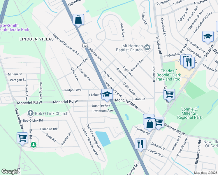 map of restaurants, bars, coffee shops, grocery stores, and more near 7903 New Kings Road in Jacksonville