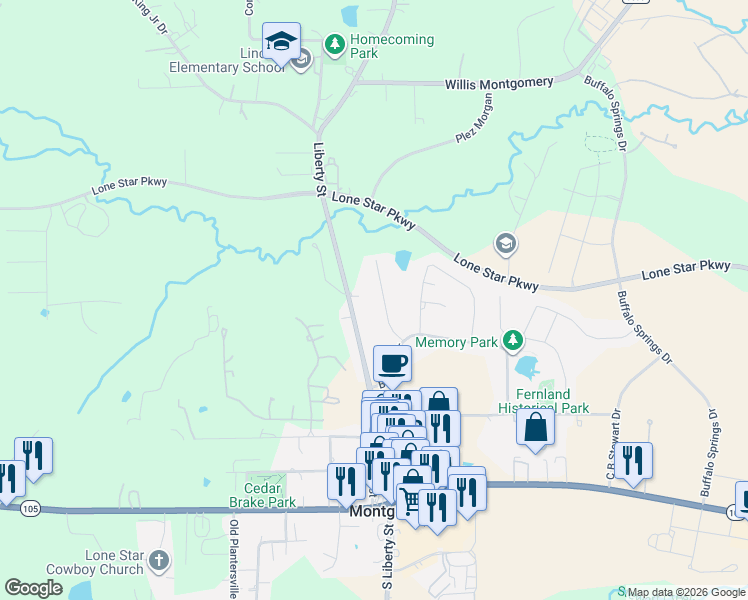 map of restaurants, bars, coffee shops, grocery stores, and more near 118 Anna Springs Lane in Montgomery