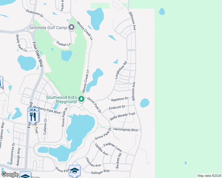 map of restaurants, bars, coffee shops, grocery stores, and more near 3758 Longfellow Road in Tallahassee