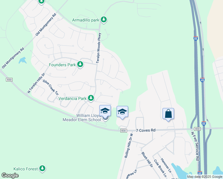 map of restaurants, bars, coffee shops, grocery stores, and more near 108 Evening Tide Court in Willis