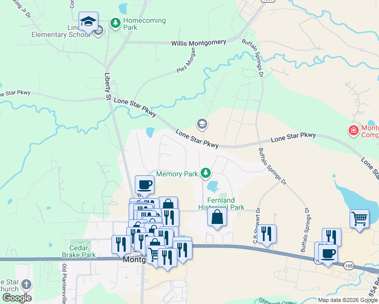 map of restaurants, bars, coffee shops, grocery stores, and more near 174 Harley Drive in Montgomery