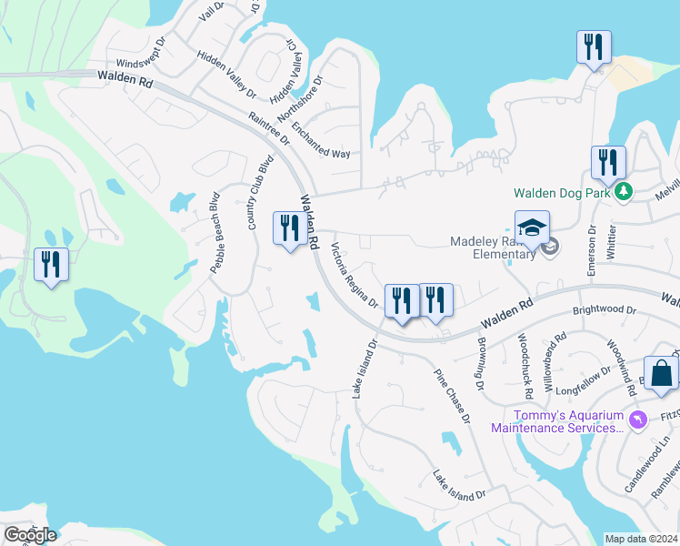 map of restaurants, bars, coffee shops, grocery stores, and more near 13013 Victoria Regina Drive in Montgomery