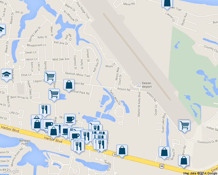 map of restaurants, bars, coffee shops, grocery stores, and more near 437 Twin Lakes Lane in Destin
