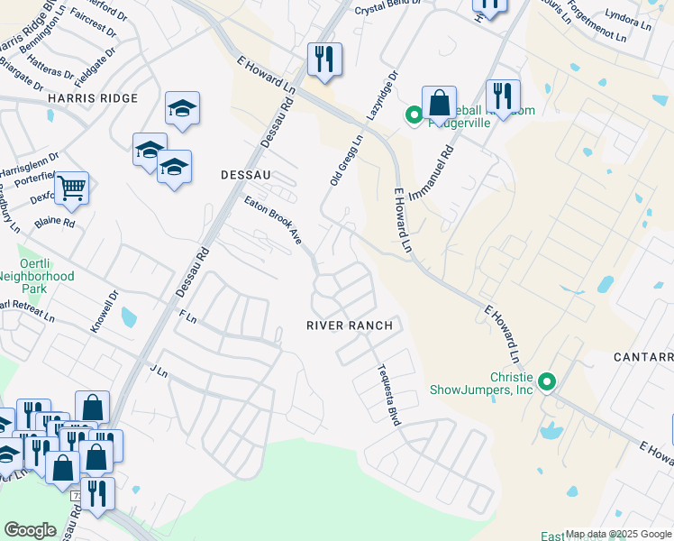 map of restaurants, bars, coffee shops, grocery stores, and more near 30 Danbury Woods Circle in Austin