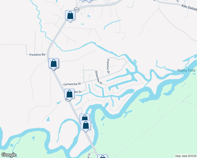 map of restaurants, bars, coffee shops, grocery stores, and more near 6193-6203 Comanche St in Kiln