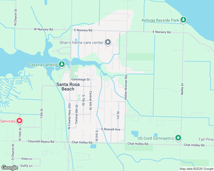 map of restaurants, bars, coffee shops, grocery stores, and more near 25 Houston Lane in Santa Rosa Beach