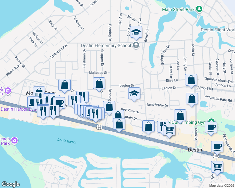 map of restaurants, bars, coffee shops, grocery stores, and more near 415 Anna St in Destin