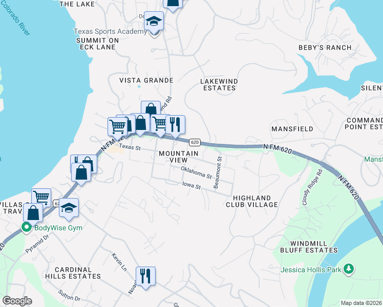 map of restaurants, bars, coffee shops, grocery stores, and more near 15100 Texas Street in Austin