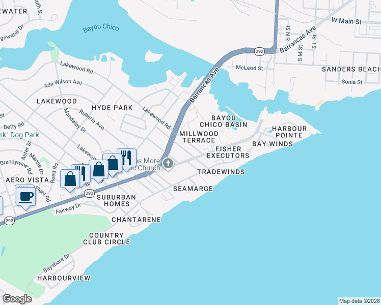 map of restaurants, bars, coffee shops, grocery stores, and more near 210 Carys Lane in Pensacola