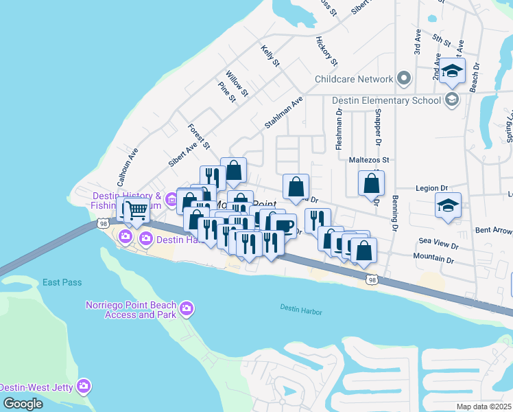 map of restaurants, bars, coffee shops, grocery stores, and more near 234 Pelican Place in Destin