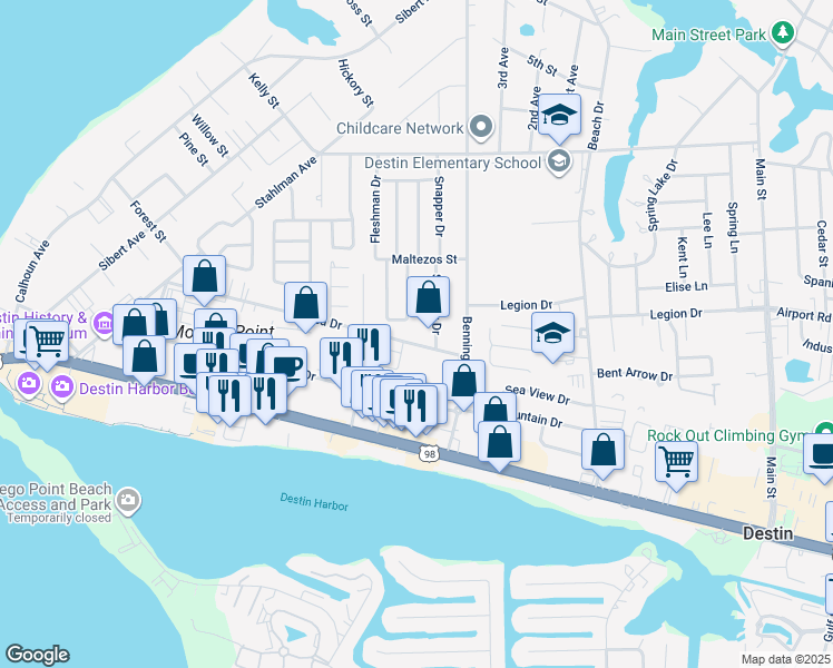 map of restaurants, bars, coffee shops, grocery stores, and more near 517 Azalea Drive in Destin