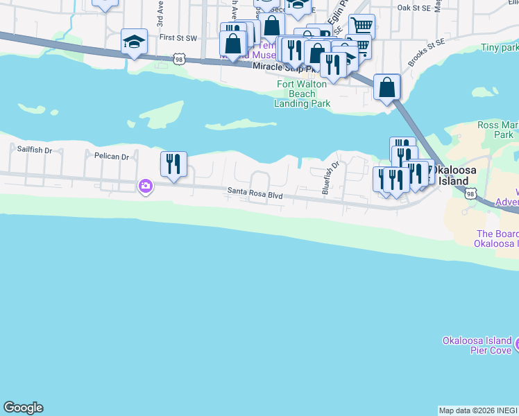 map of restaurants, bars, coffee shops, grocery stores, and more near 466 Abalone Court in Fort Walton Beach
