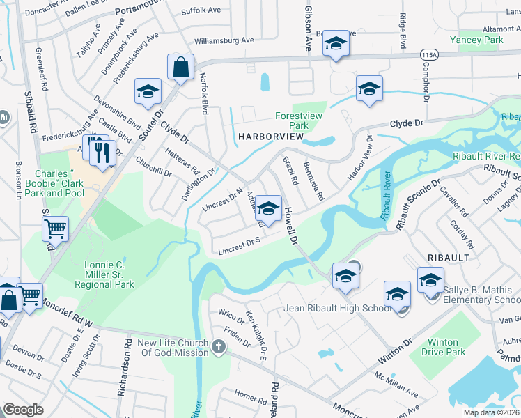 map of restaurants, bars, coffee shops, grocery stores, and more near 8504 Addison Road in Jacksonville