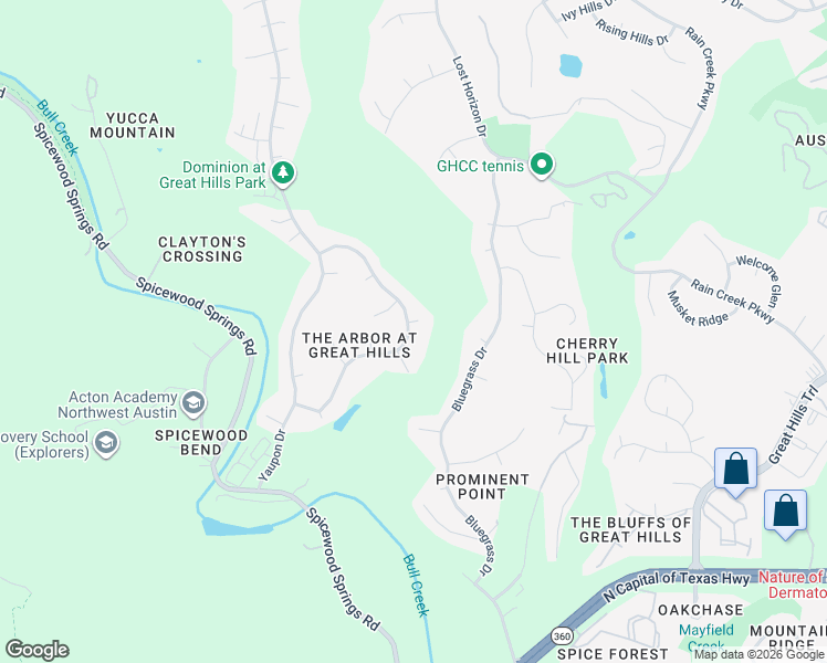 map of restaurants, bars, coffee shops, grocery stores, and more near 9008 Spicebrush Dr in Austin