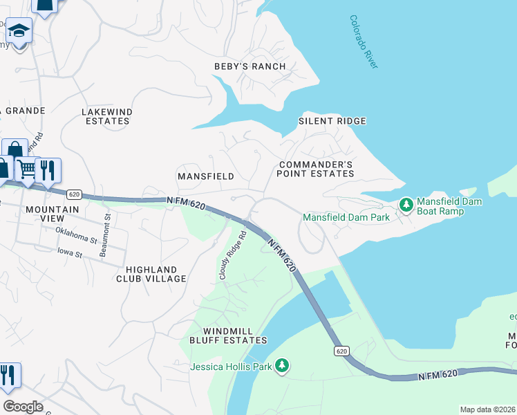 map of restaurants, bars, coffee shops, grocery stores, and more near 4301 Mansfield Dam Road in Austin