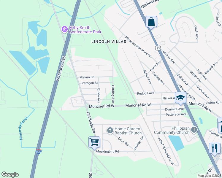 map of restaurants, bars, coffee shops, grocery stores, and more near 6419 Coolidge Street in Jacksonville