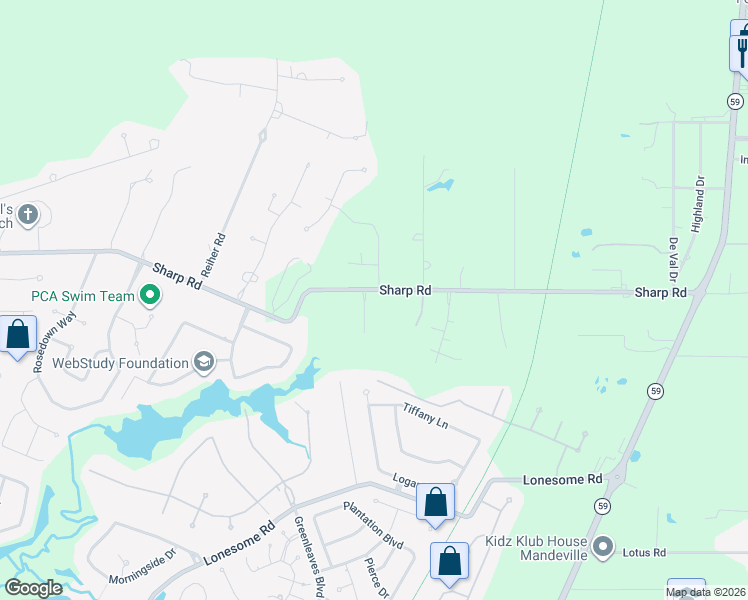 map of restaurants, bars, coffee shops, grocery stores, and more near 110 7 Pines Boulevard in Mandeville