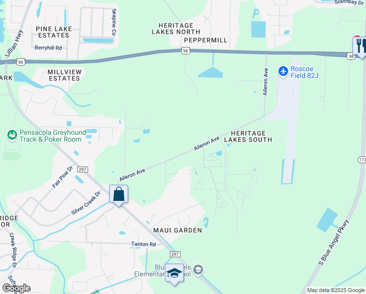 map of restaurants, bars, coffee shops, grocery stores, and more near 10109 Aileron Avenue in Pensacola